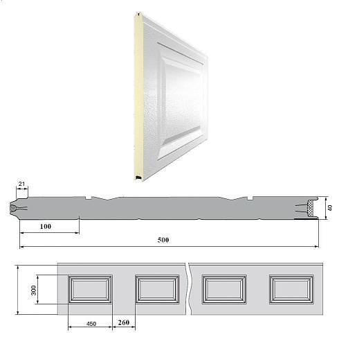 Панель «Филёнка» 500 мм шаг 260 мм Дерево/Стукко