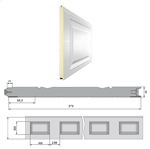 Панель «Филенка» 575мм шаг 230мм Дерево/Стукко