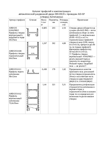Каталог профилей и комплектующих для автоматической двери «антипаника»