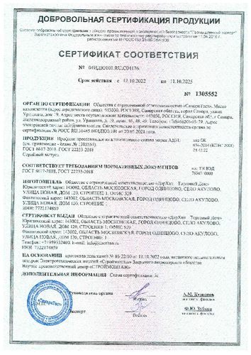 Сертификат соответствия на алюминиевый профиль