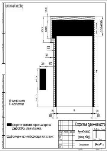 Схема установки скоростных рулонных ворот серии speedroll sdo (привод сбоку)