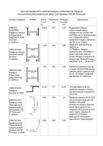 Каталог профилей и комплектующих для телескопической двери с лайтстворками